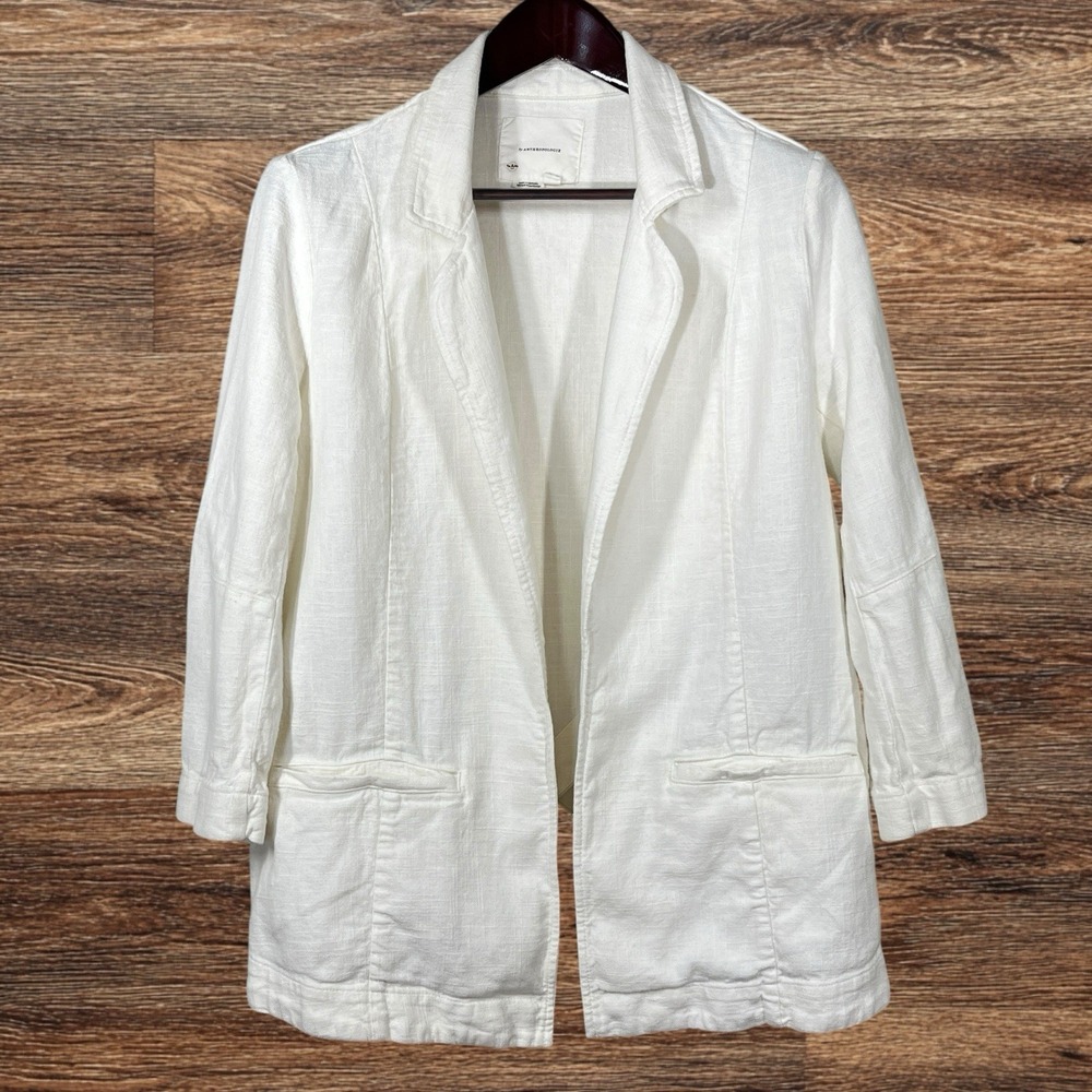 Anthropologie Vintage Washed Linen Blend Blazer Womens 10 Open Unstructured